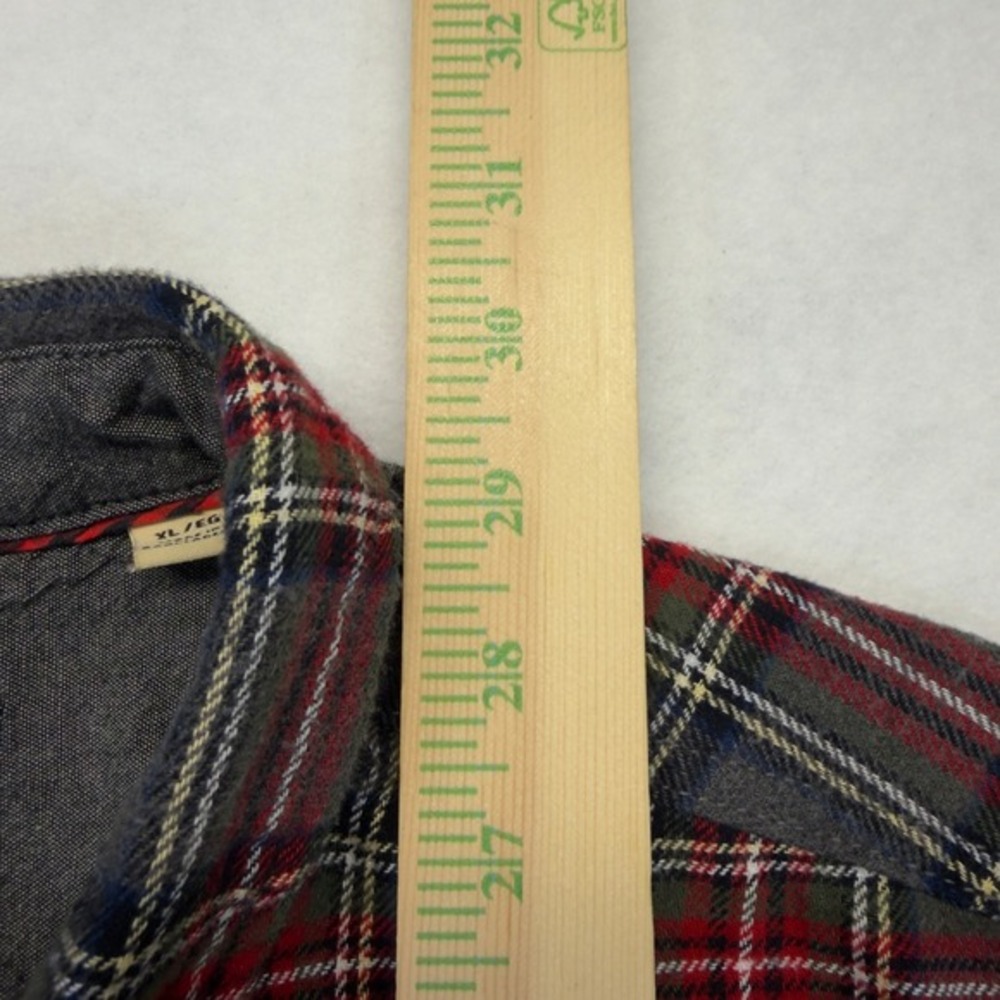 Woolrich Mens XL Flannel Shirt Gray Red Plaid Cotton Button Down Pockets - Picture 6 of 8